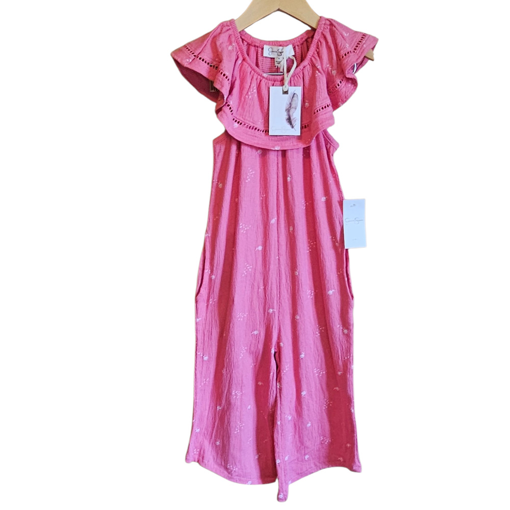 NEW! Jessica Simpson Girls 4 Pink Eyelet Ruffle Wide Leg Jumpsuit NWT Boho